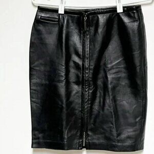 Women's Express Soft Leather Pencil Skirt Black Zip Front Closure Size 3/4